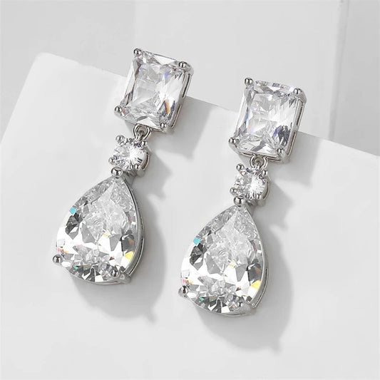 Silver Vintage Sparkling Teardrop Earrings-Ariette Jewelry