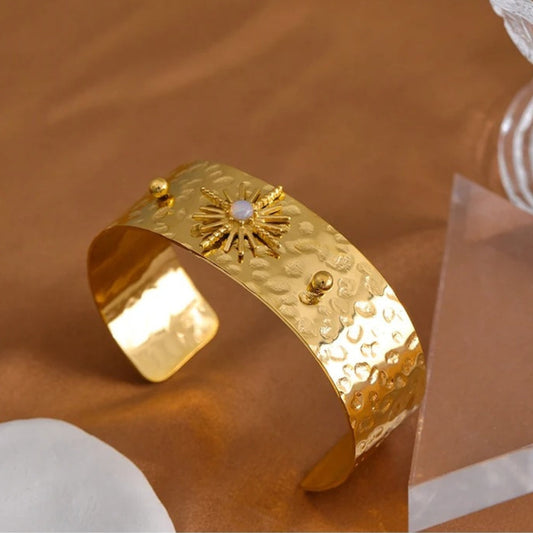 Vintage Gold Sunburst Cuff Bracelet-Ariette Jewelry