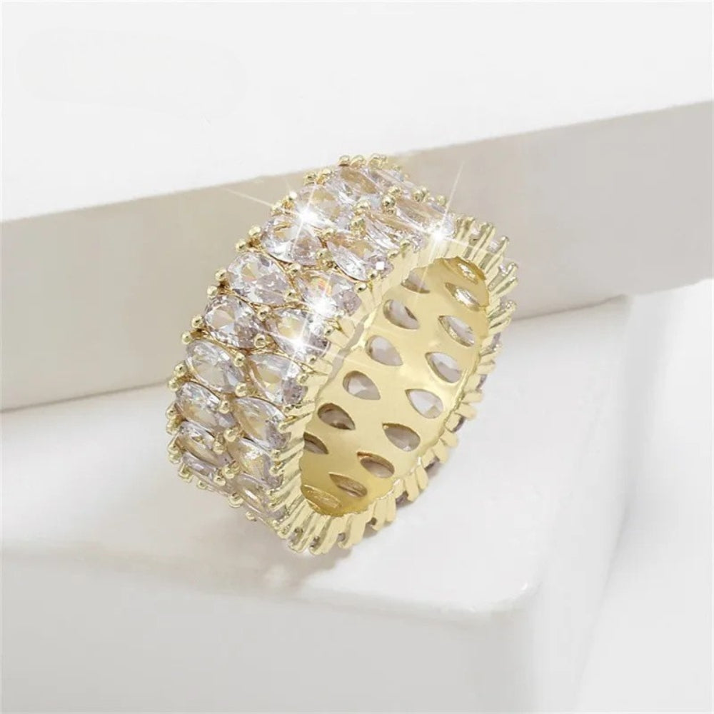 Vintage Gold Wide Crystal Ring-Ariette Jewelry