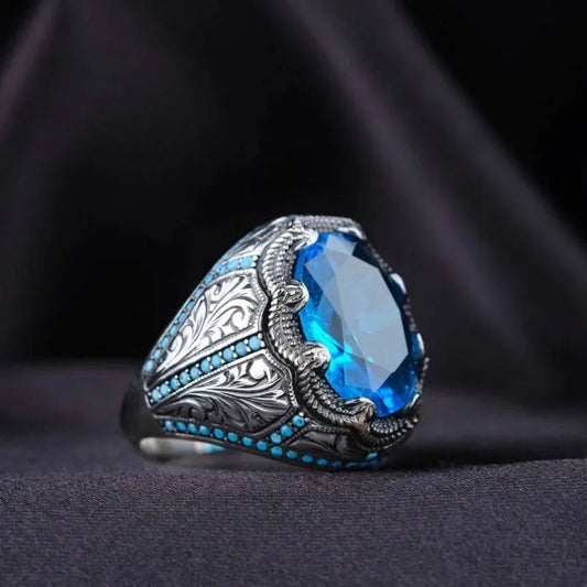 Vintage Handmade Blue Stone Silver Ring-Ariette Jewelry