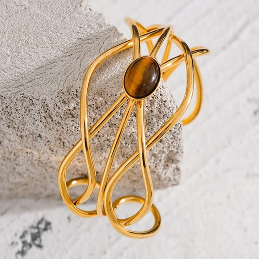 Vintage Gemstone Open Cuff Bracelet-Ariette Jewelry