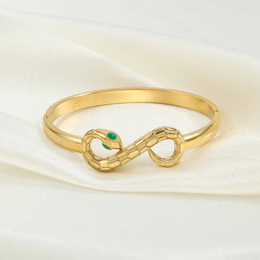 Gold Serpent Infinity Bangle Bracelet-Ariette Jewelry