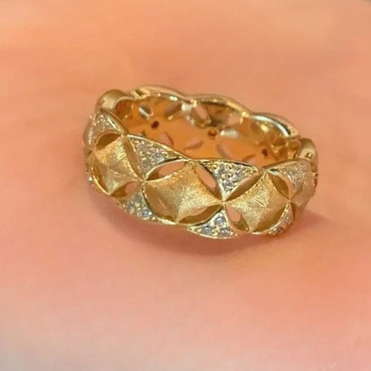 Vintage Gold & Double Side Diamond Hollow Ring-Ariette Jewelry