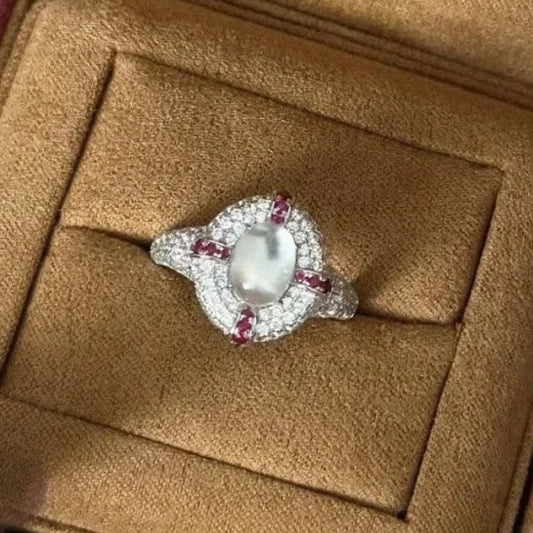 Retro Silver & Ruby Oval Cluster Ring-Ariette Jewelry