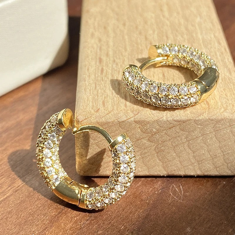 Vintage Crystal Gold Hoop Earrings-Ariette Jewelry