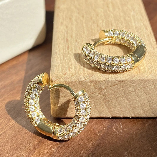 Vintage Crystal Gold Hoop Earrings-Ariette Jewelry