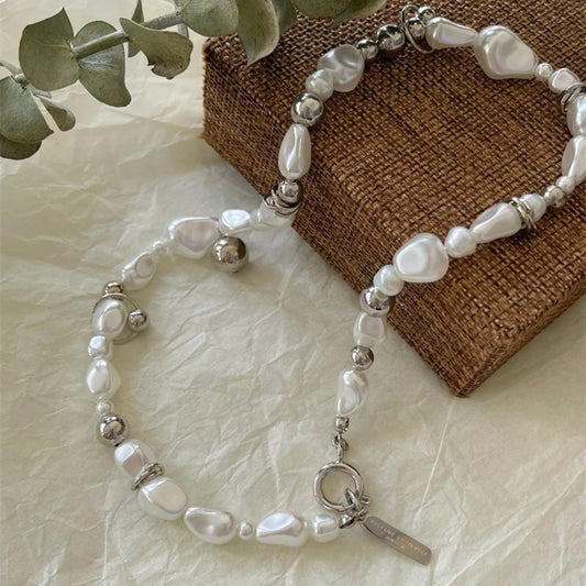 Vintage Pearl & Silver Bead Necklace-Ariette Jewelry