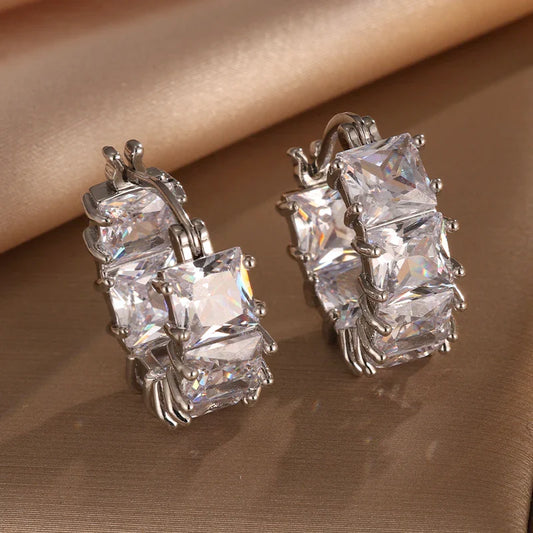 Silver Vintage Crystal Hoop Earrings-Ariette Jewelry