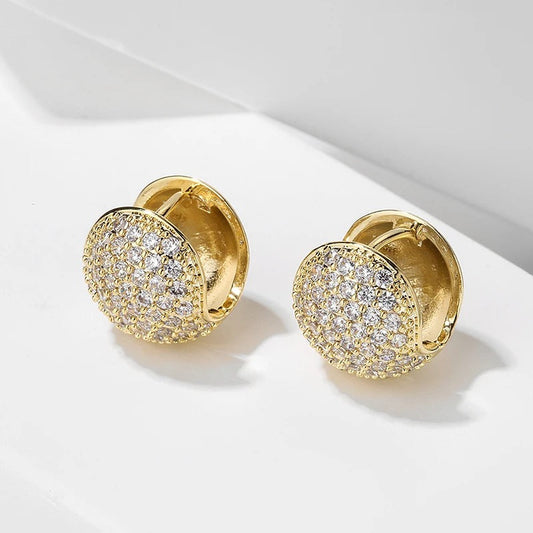 Vintage Round Crystal Gold Huggie Earrings-Ariette Jewelry