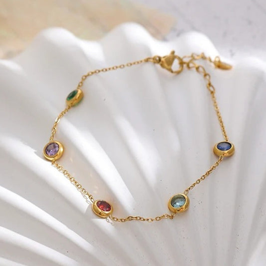Vintage Gold Colorful Gemstone Bracelet-Ariette Jewelry