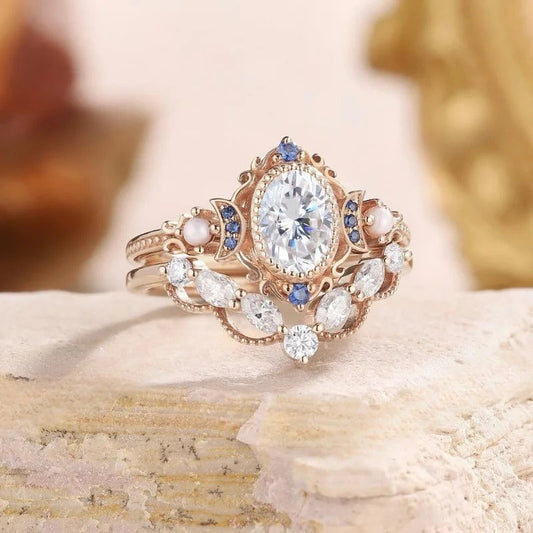 Vintage Rose Gold Pearl & Blue Stone Ring-Ariette Jewelry