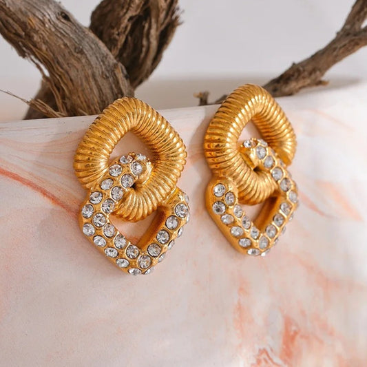 Vintage Gold Interlock Sparkle Earrings-Ariette Jewelry