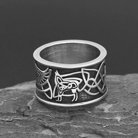 Engraved Viking Beast & Knotwork Ring-Ariette Jewelry