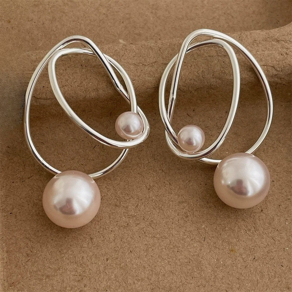 Vintage Silver Wire Pearl Pendant Earrings-Ariette Jewelry