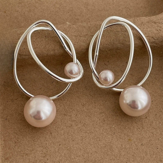 Vintage Silver Wire Pearl Pendant Earrings-Ariette Jewelry