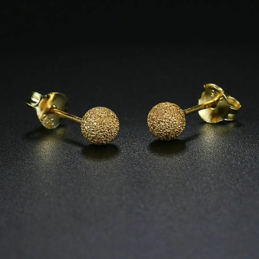 Gold Sparkling Textured Ball Design Stud Earrings-Ariette Jewelry
