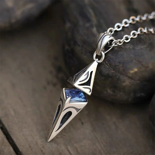 Vintage Blue Gem Spike Necklace-Ariette Jewelry