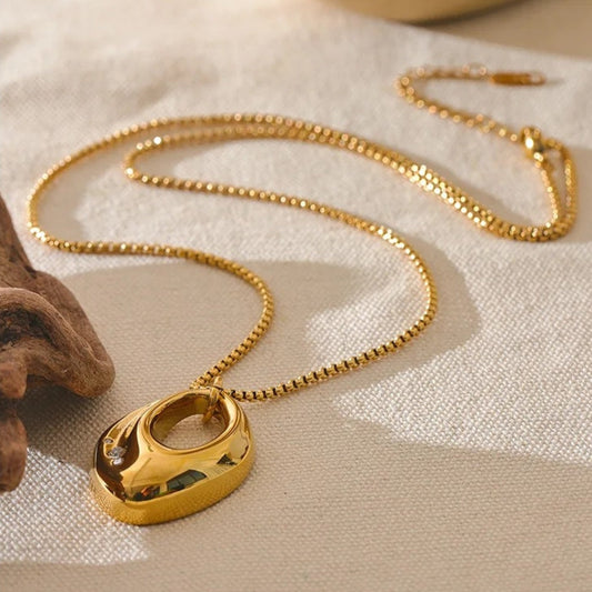 Gold Abstract Oval Charm Necklace-Ariette Jewelry