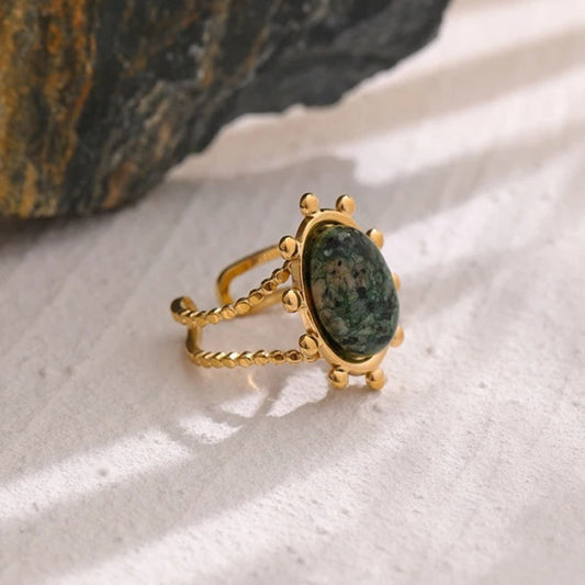 Green African Turquoise Stone Adjustable Ring-Ariette Jewelry