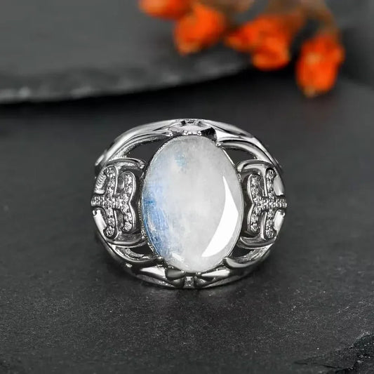 Vintage Moonstone Silver Ring-Ariette Jewelry