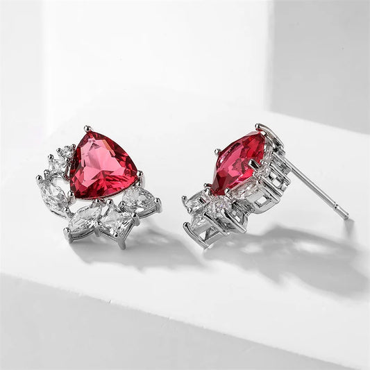 Vintage Silver Red Crystal Stud Earrings-Ariette Jewelry