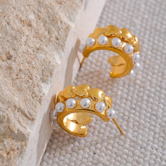 Vintage Gold Heart Geometric Hoop Earrings-Ariette Jewelry