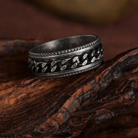 Vintage Silver Chain Band Ring-Ariette Jewelry