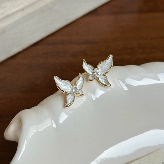Vintage Gold Pearl Butterfly Earrings-Ariette Jewelry