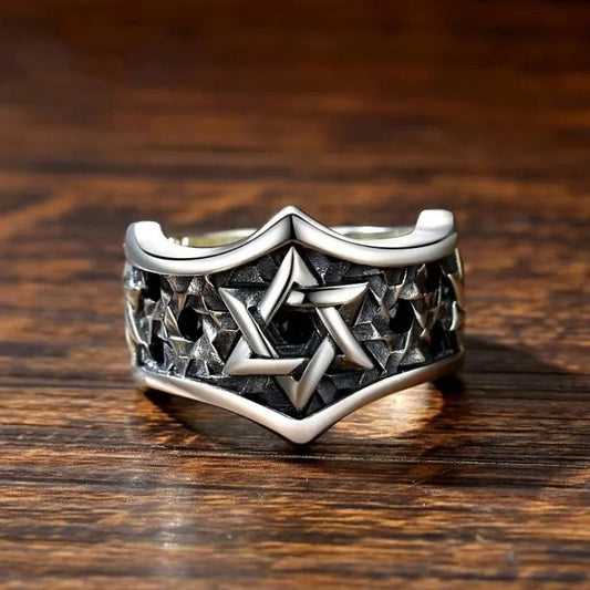 Vintage Silver Star Shield Adjustable Ring-Ariette Jewelry