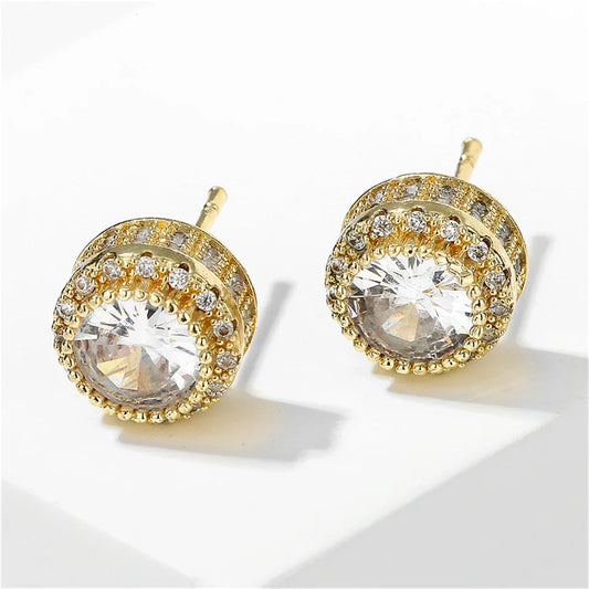 Gold Vintage Round Sparkle Earrings-Ariette Jewelry