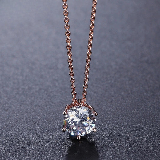 Rose Gold Sparkling Round Crystal Necklace-Ariette Jewelry