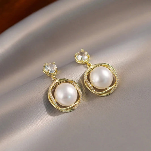 Vintage Gold & Crystal Pearl Earrings-Ariette Jewelry