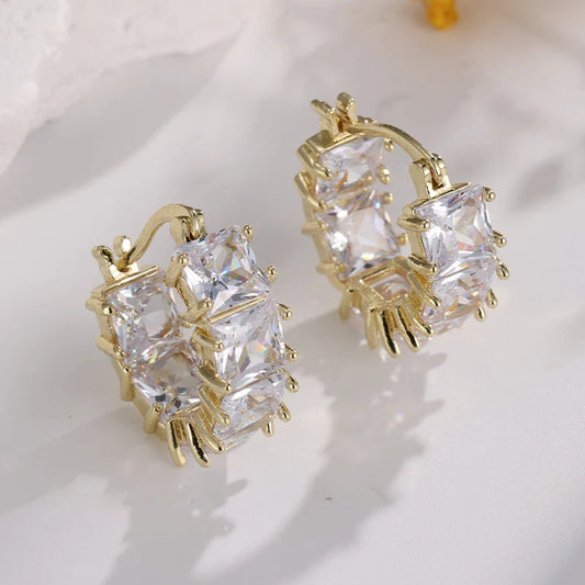Crystal Baguette Gold Hoop Earrings-Ariette Jewelry