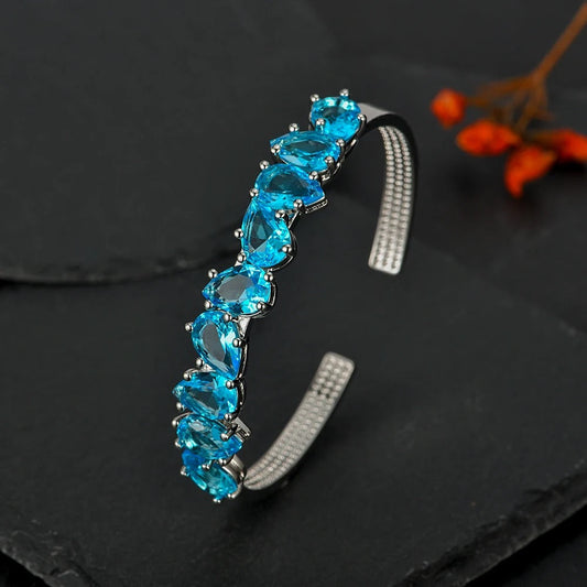 Vintage Silver Blue Crystal Adjustable Bracelet-Ariette Jewelry