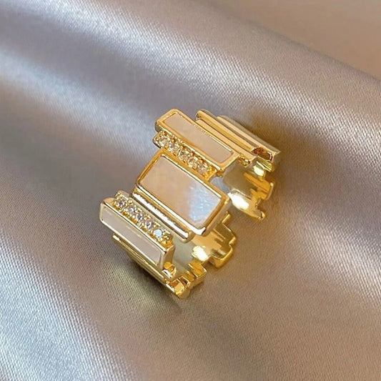 Vintage Gold Geometric Pearl Adjustable Ring-Ariette Jewelry