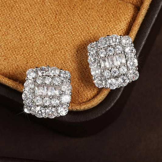 Vintage Square Crystal Silver Stud Earrings-Ariette Jewelry