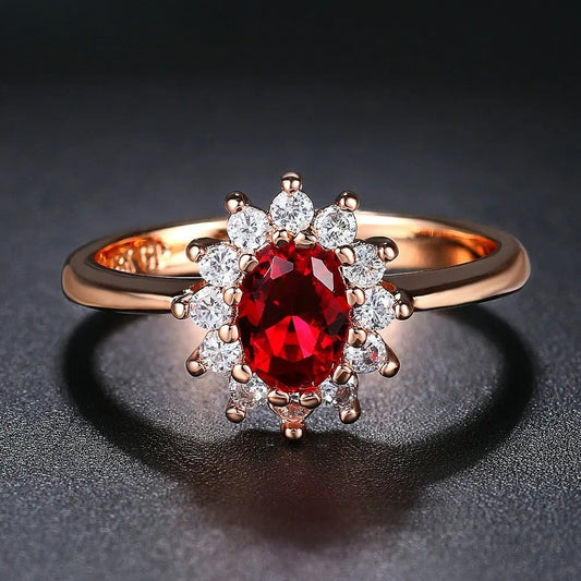 Vintage Rose Gold Red Oval Center Ring-Ariette Jewelry
