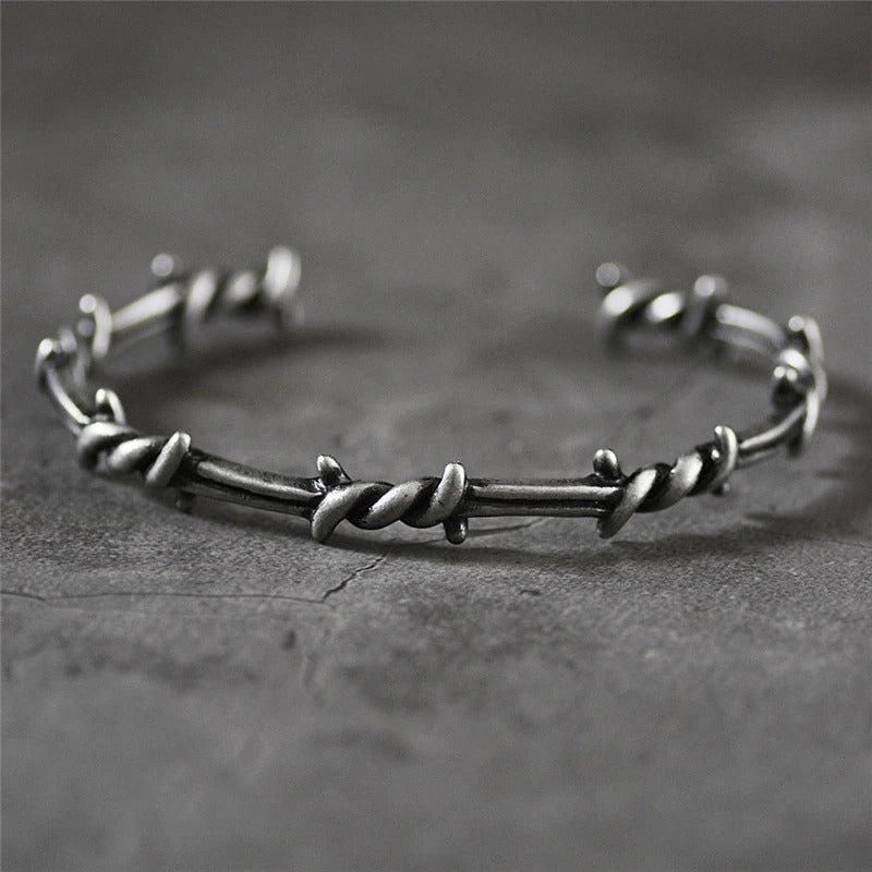 Vintage Gothic Barbed Silver Bangle Bracelet-Ariette Jewelry
