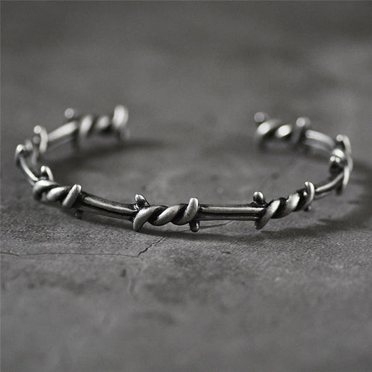 Vintage Gothic Barbed Silver Bangle Bracelet-Ariette Jewelry