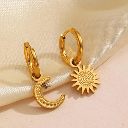 Vintage Sun & Moon Gold Hoop Earrings-Ariette Jewelry