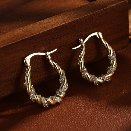 Vintage Gold Twisted Hoop Earrings-Ariette Jewelry