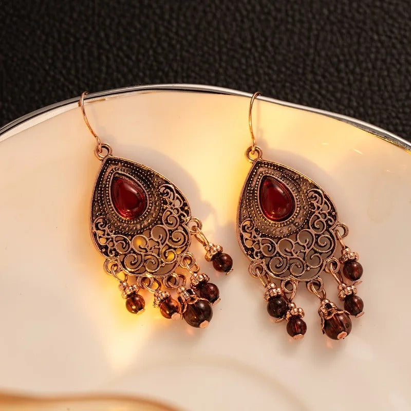 Vintage Red Teardrop Dangle Earrings-Ariette Jewelry