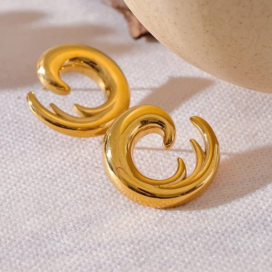 Vintage Abstract Gold Curve Earrings-Ariette Jewelry