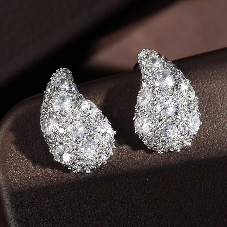 Silver Vintage Sparkling Water Drop Earrings-Ariette Jewelry