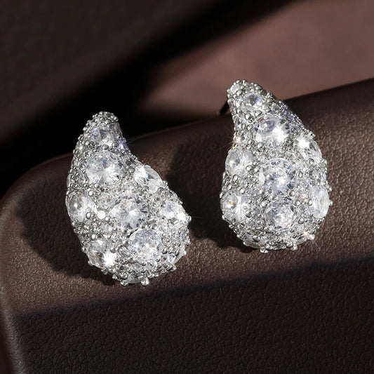 Silver Vintage Sparkling Water Drop Earrings-Ariette Jewelry