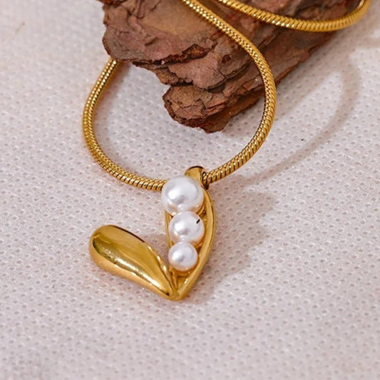 Vintage Pearl & Gold Heart Necklace-Ariette Jewelry
