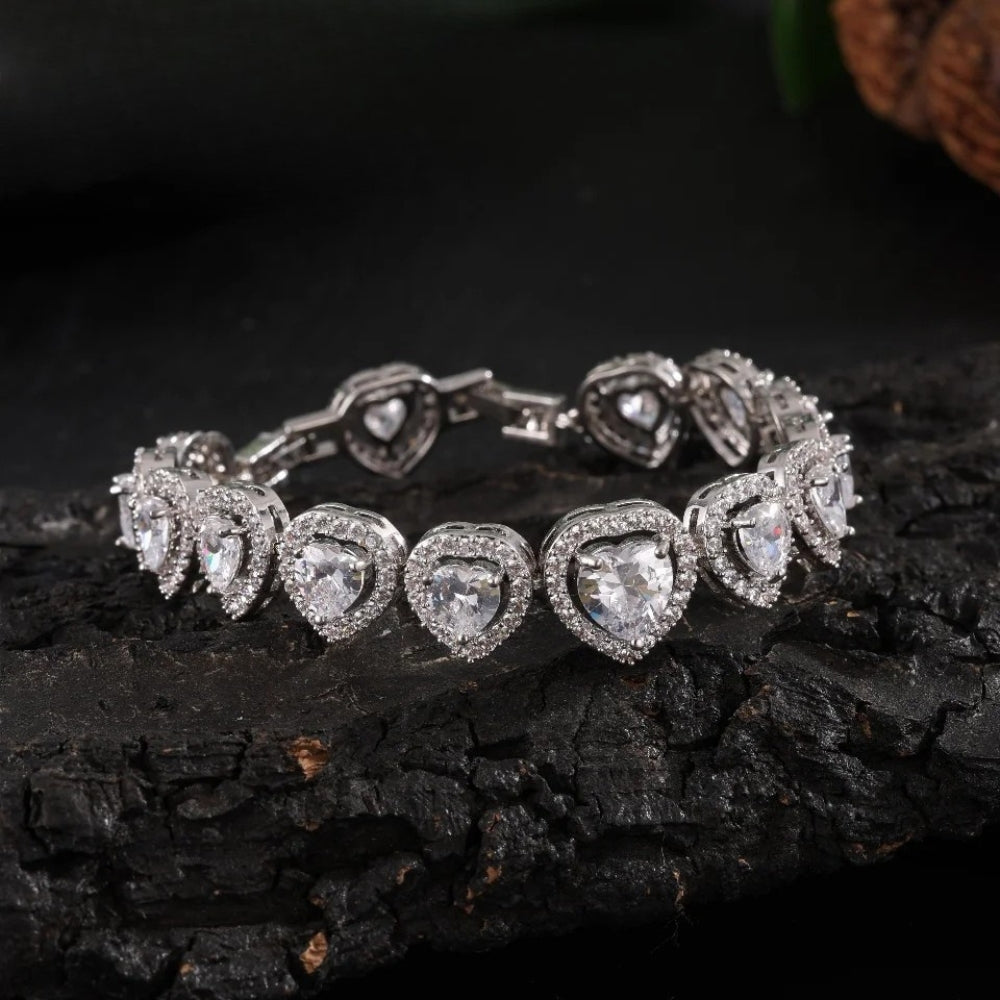 Silver Sparkling Heart Charm Bracelet-Ariette Jewelry
