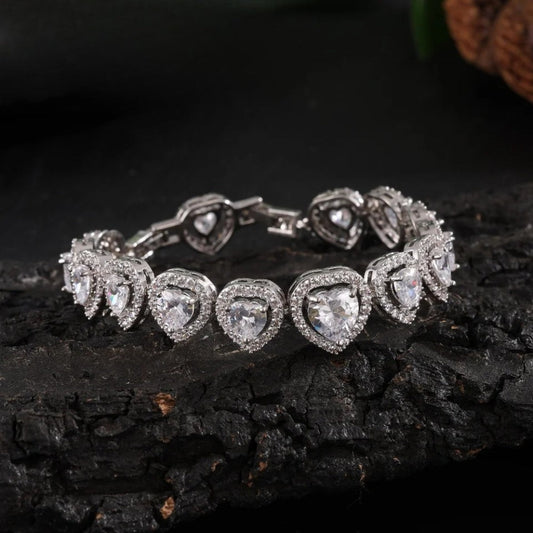Silver Sparkling Heart Charm Bracelet-Ariette Jewelry
