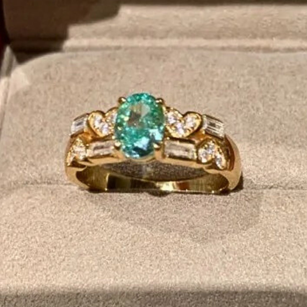 Classic Gold & Aquamarine Heart Diamond Adjustable Ring-Ariette Jewelry