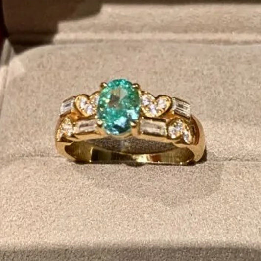 Classic Gold & Aquamarine Heart Diamond Adjustable Ring-Ariette Jewelry